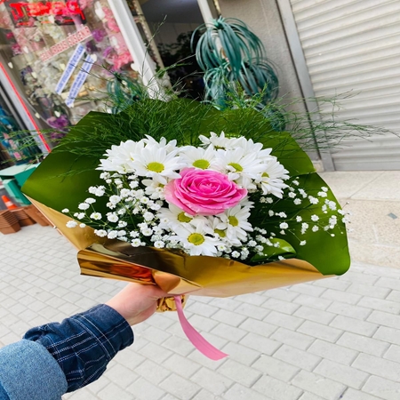 Papatya ve Pembe Gül 1 Adet
